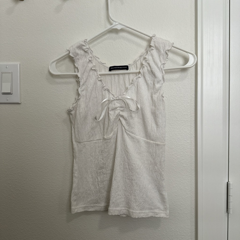 Brandy Melville White Ruffled Tie Front Tank Top